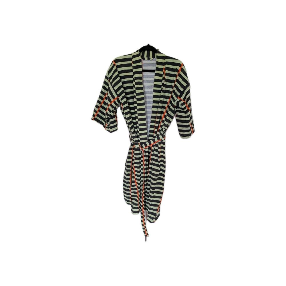 Marimekko Ikea Kimono Bathrobe Womens  S/M Green Black Striped Cotton Belted